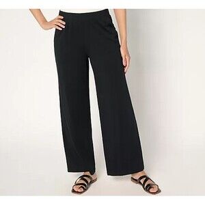 Denim & Co Beach Pants Womens Small Black Wide Leg Pull On Lounge Cropped Casual